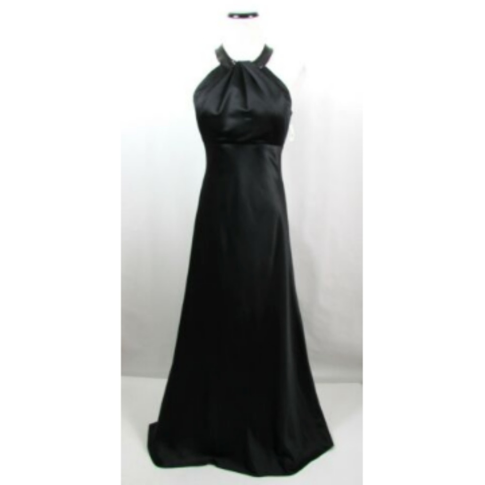Calvin Klein Satin Black Sequin Halter Gown
